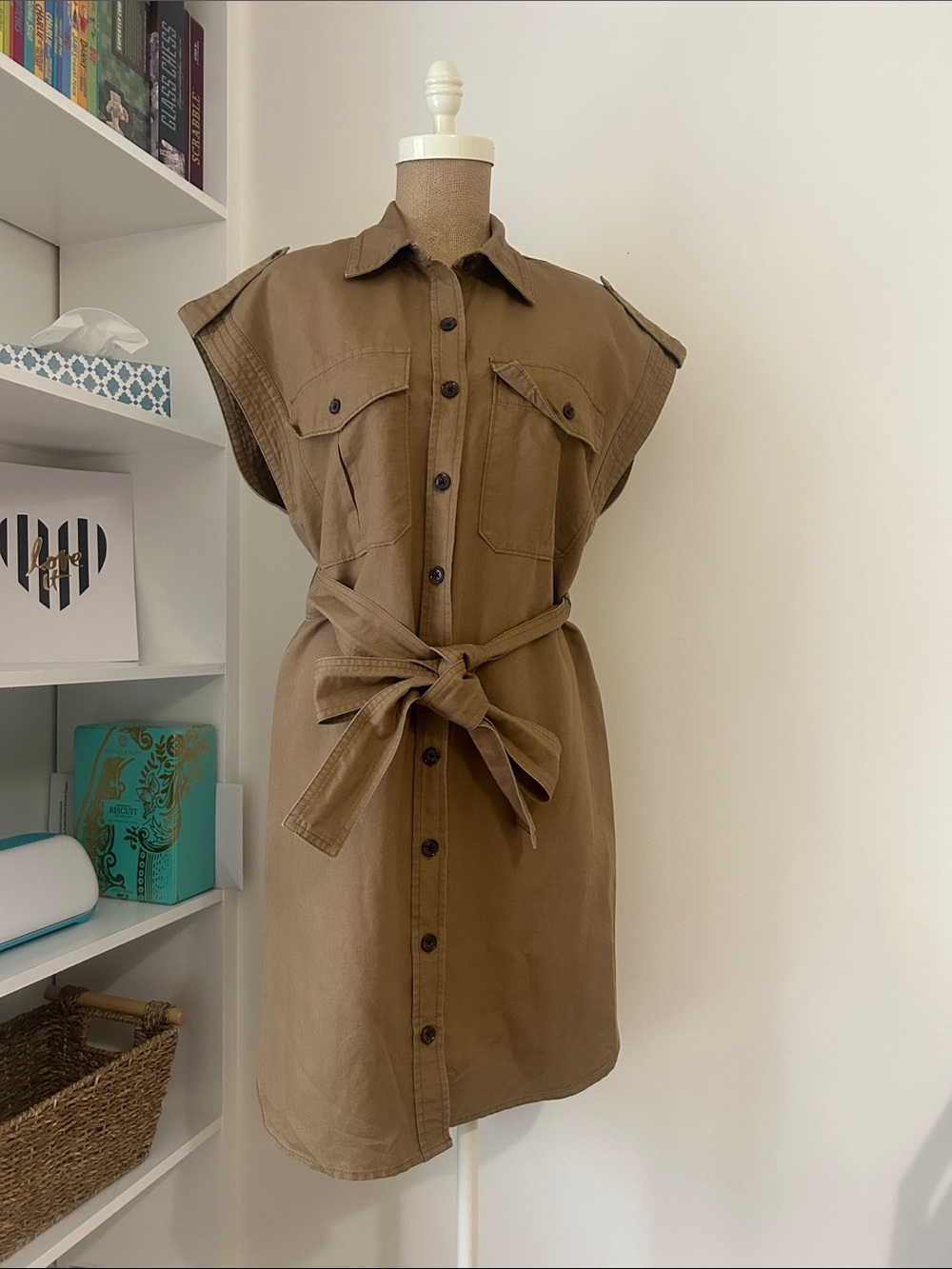 Banana Republic Utility Midi Shirt Dress in Brown with Tie Waist